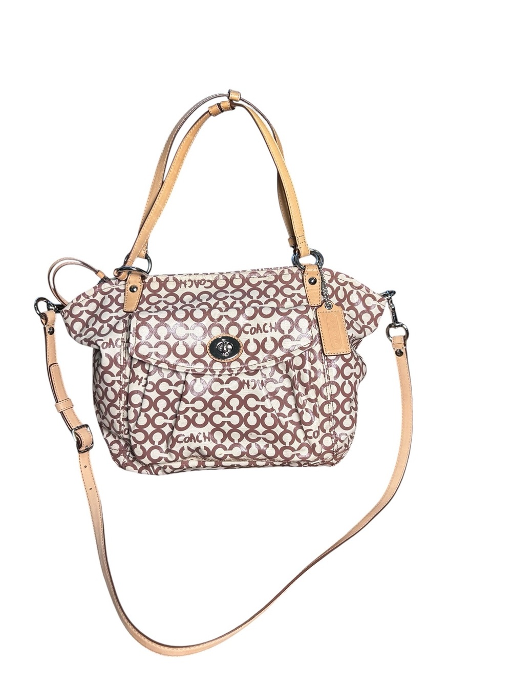Coach coated came Op Art crossbody bag purse Y2K large C logo spellout shoulder